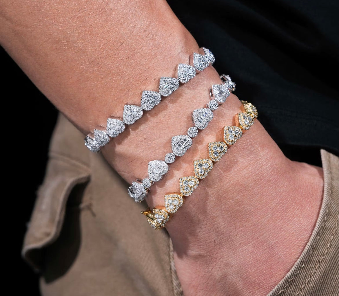 Herz Moissanit Armband – Weiß Gold & Gold Plated