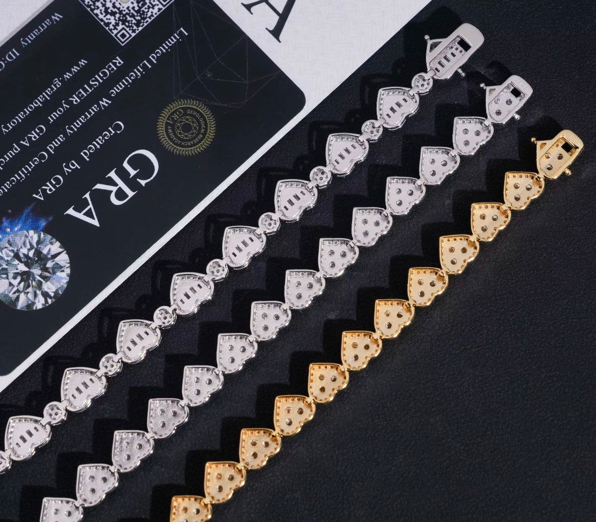 Herz Moissanit Armband – Weiß Gold & Gold Plated