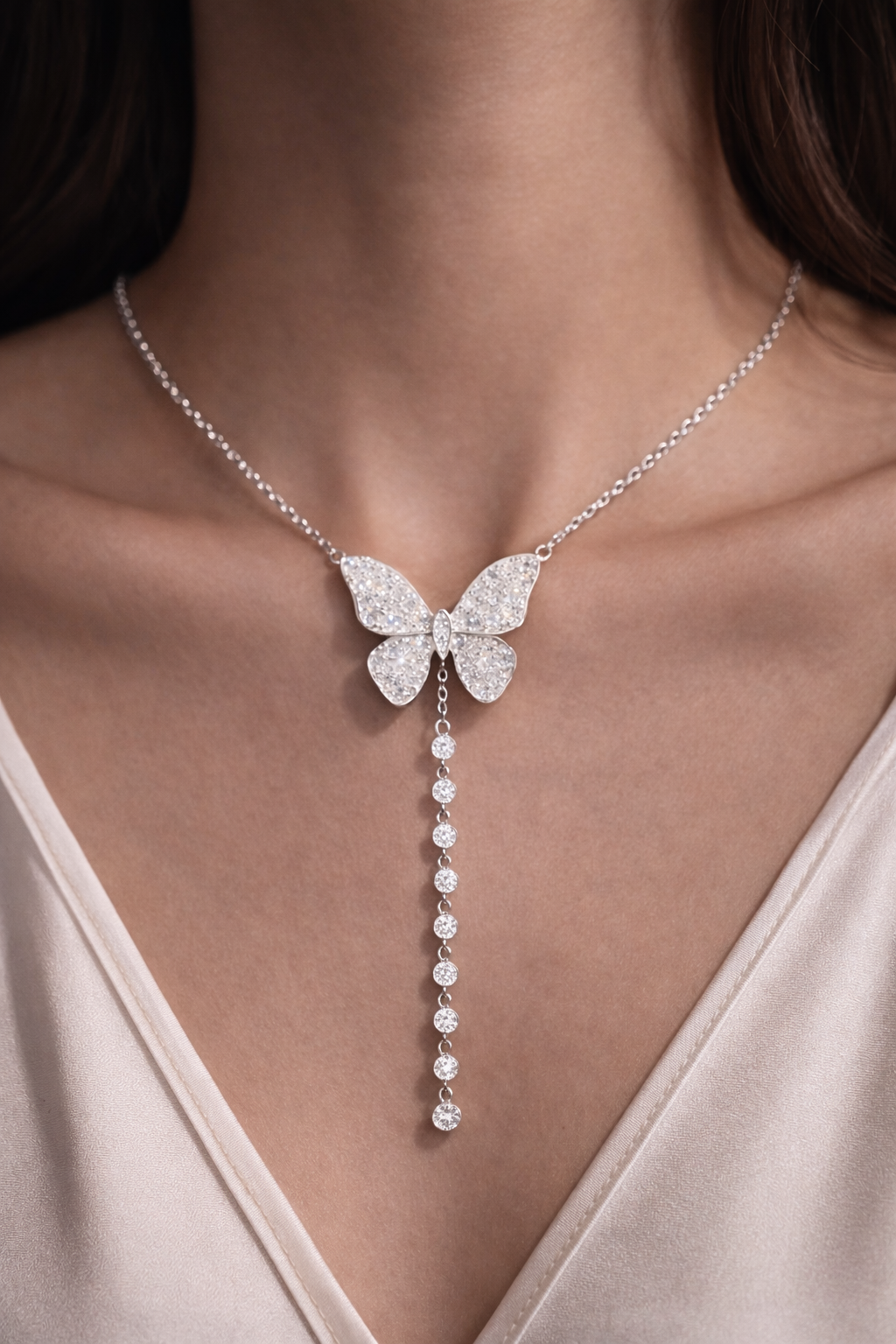 Schmetterlings-Halskette – 925 Silber mit funkelndem Moissanit