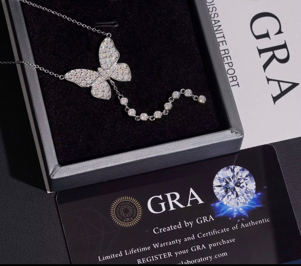 Schmetterlings-Halskette – 925 Silber mit funkelndem Moissanit