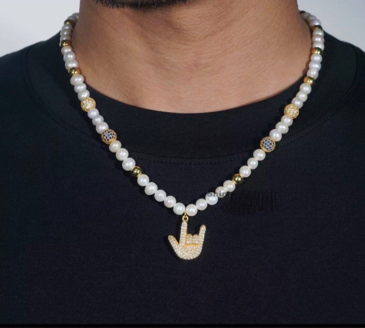 Moissanit Perlenkette mit Hand-Anhänger – 925 Sterling Silber