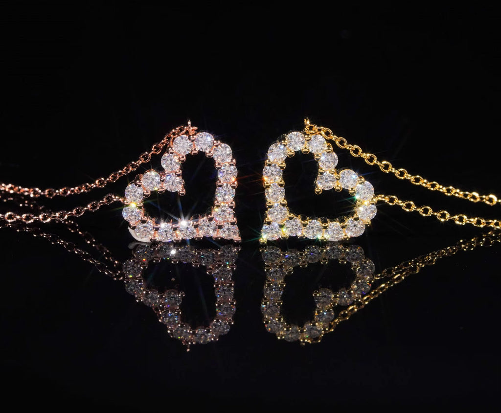 Moissanite Herz Halskette -925 Silber Iced Out