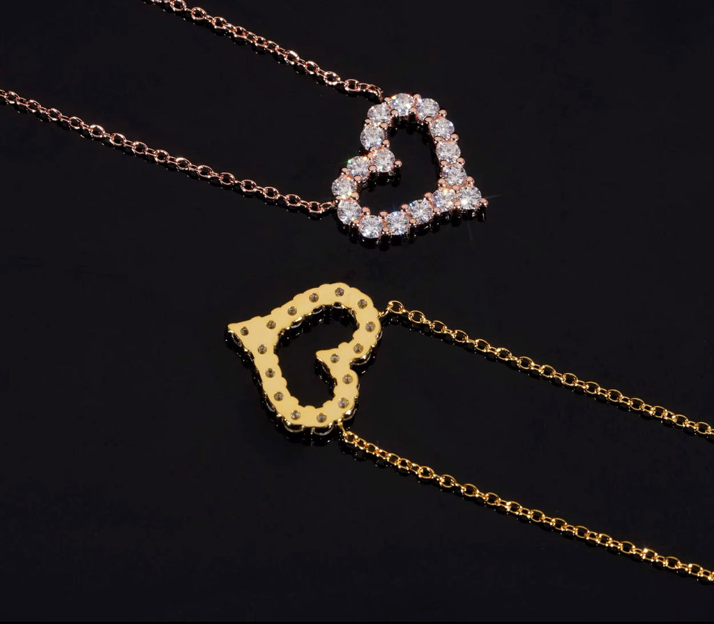 Moissanite Herz Halskette -925 Silber Iced Out