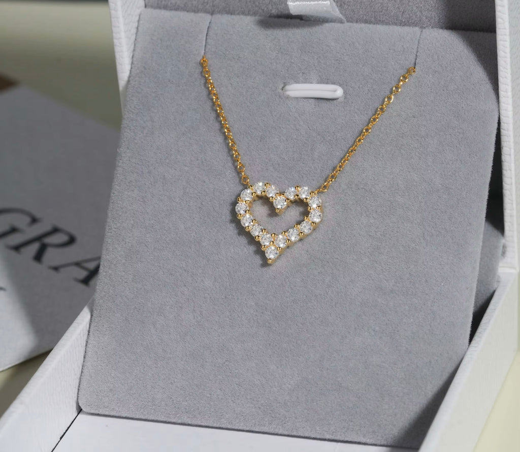 Moissanite Herz Halskette -925 Silber Iced Out