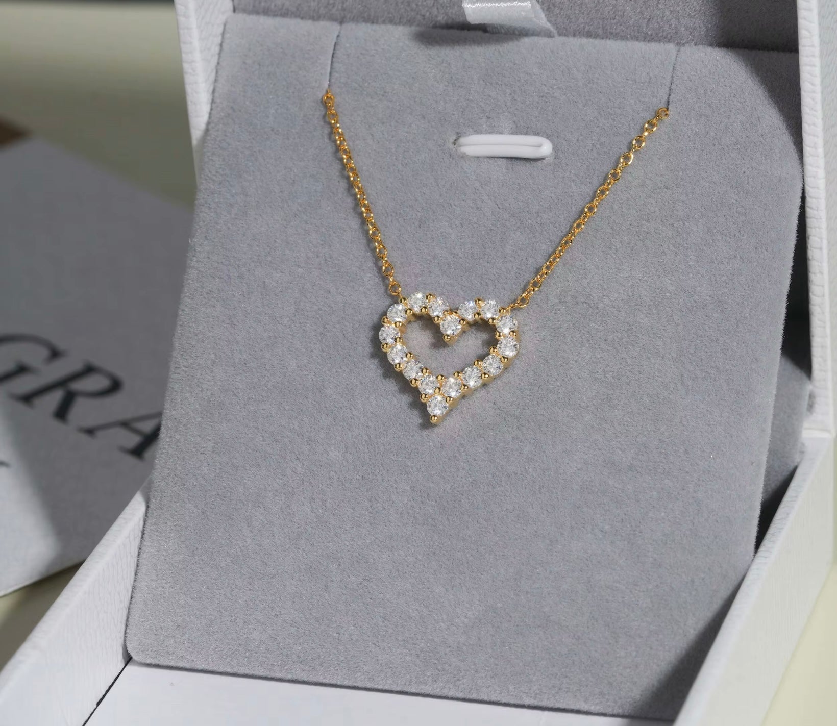 Moissanite Herz Halskette -925 Silber Iced Out